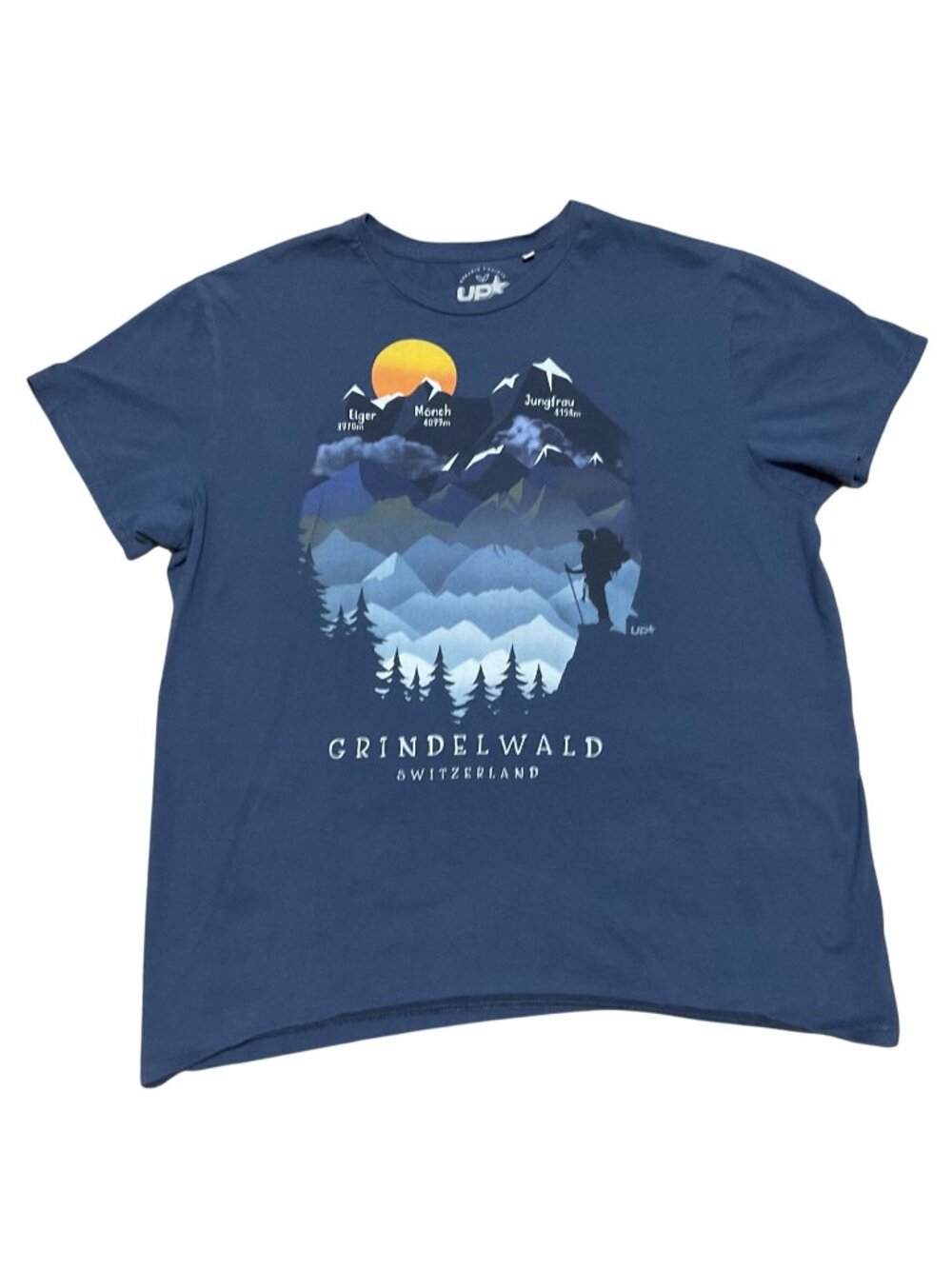 Grindelwald Switzerland T-Shirt XL Blue Graphic Mountain Print Hiking Womens